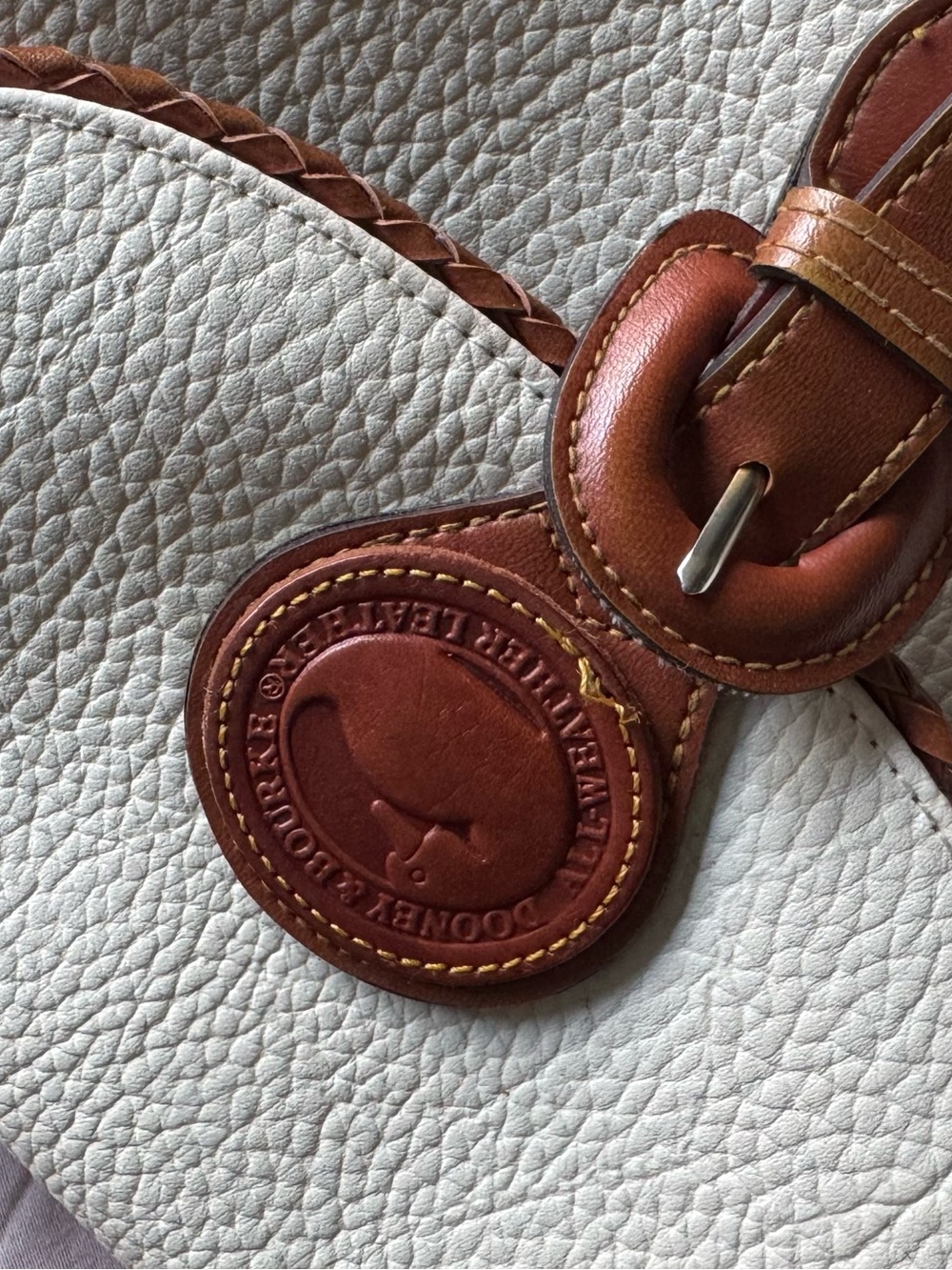 Dooney & Bourke Vintage Cream Pebbled Leather Top-Handle Bag with Tan Trim - Picture 3 of 7